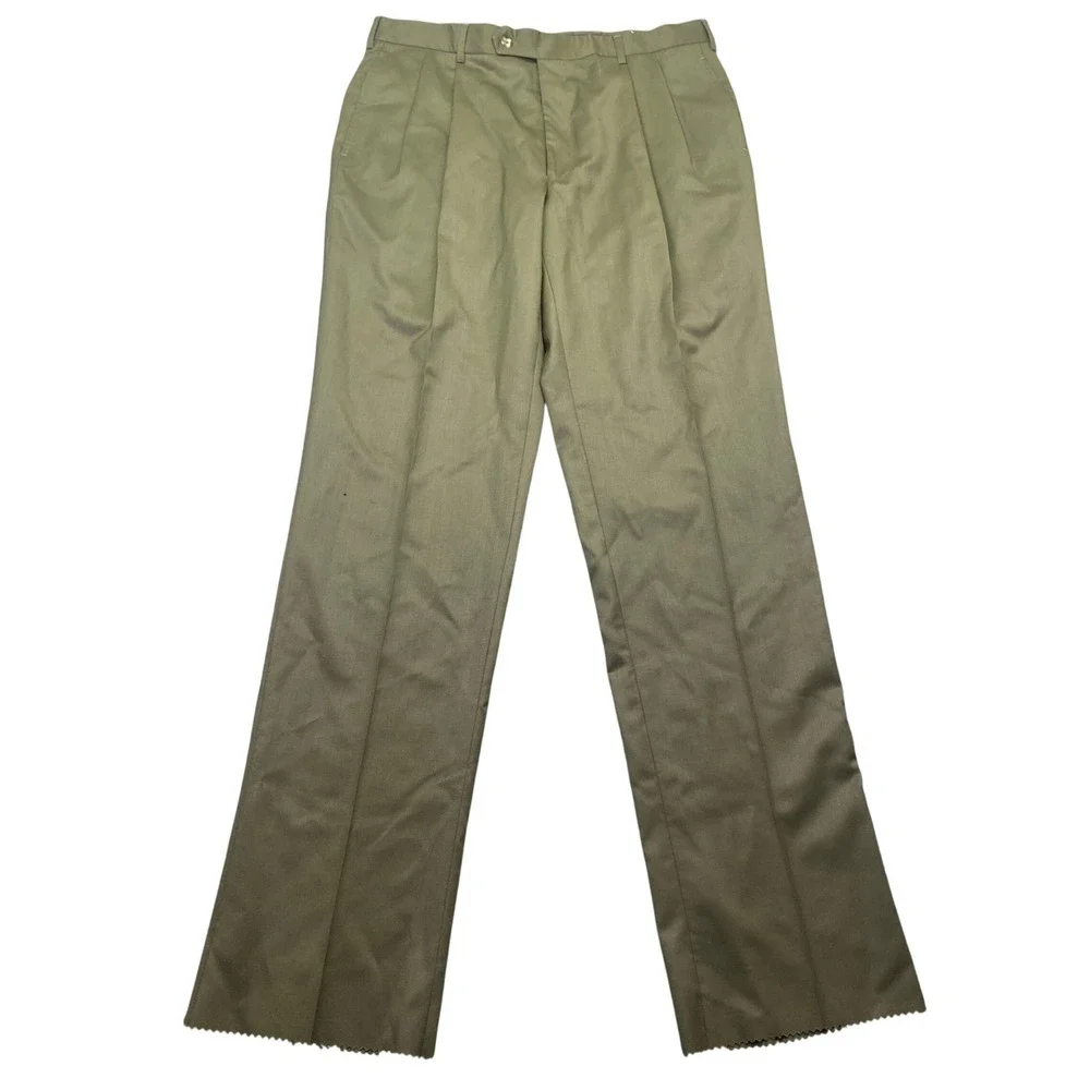 Jos A Bank Windsor Executive Collection Wool Gabardine Pleated Pants Green 36R